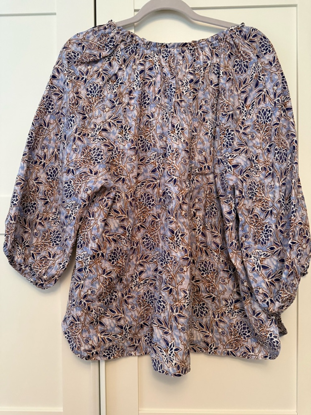 J. Jill Love Linen Lightweight Floral Peasant Top- Blue & Brown, XL - Picture 8 of 8